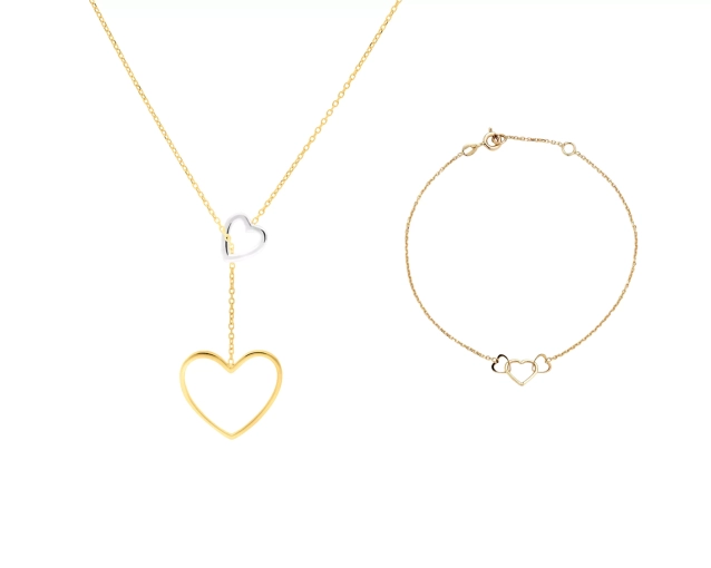 Zestaw złoty naszyjnik i bransoletka z serduszkami PRZ 0080