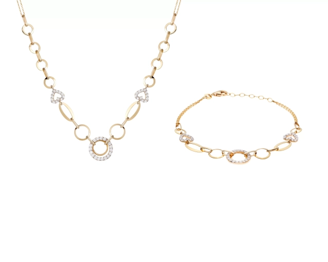 Zestaw złoty naszyjnik i bransoletka z sercami PRZ 0081