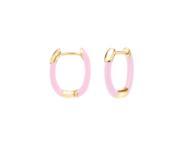 Srebrne kolczyki pozłacane emaliowane na różowo w kształcie podkówki ze sztyftem zapinanym na zatrzask