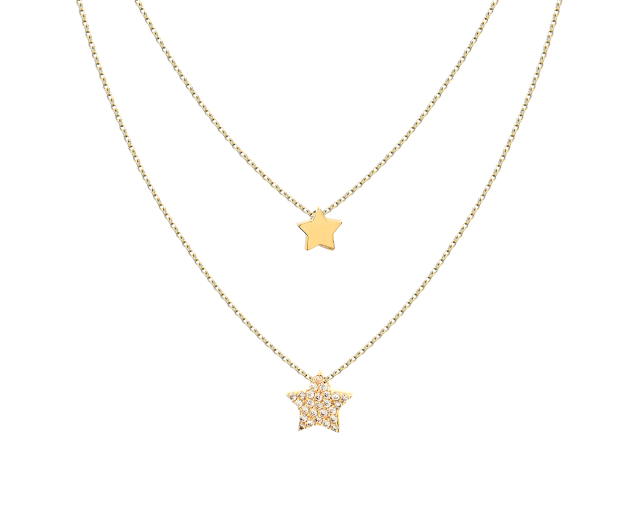 Naszyjnik srebrny podwójna z gwiazdkami i cyrkoniami