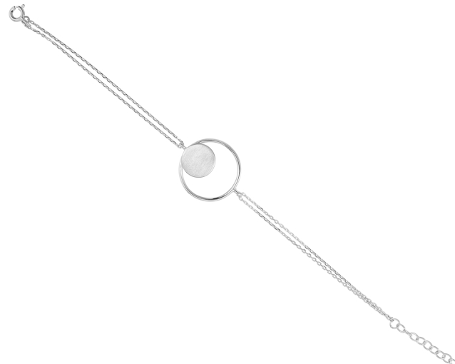Bransoletka srebrna na podwójnym łańcuszku z motywem koła w kole