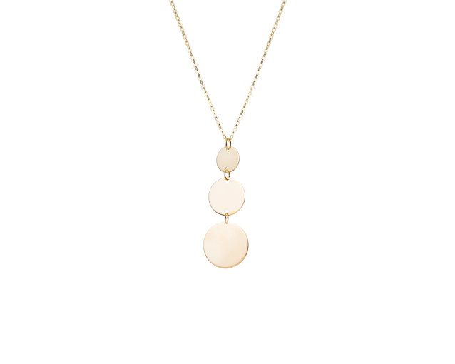 Naszyjnik złoty trzy koła różnej wielkości umieszczone na sobie o gładkiej powierzchni