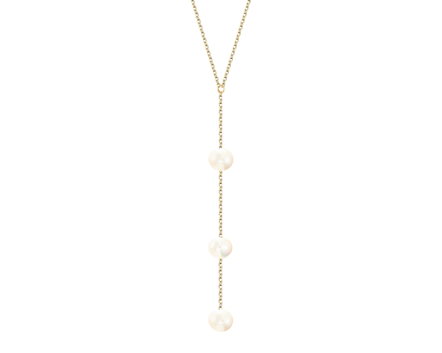 Naszyjnik srebrny pozłacany łańcuszkowy krawatka z białymi perłami