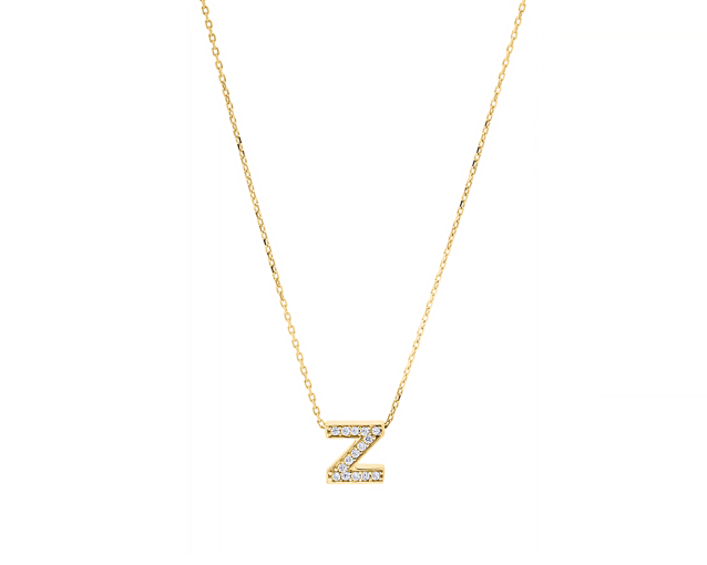 Naszyjnik złoty z literą Z wysadzaną cyrkoniami