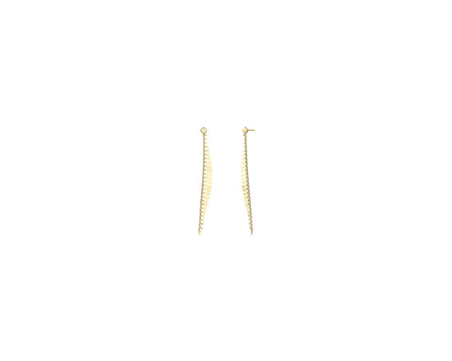 Długie złote kolczyki asymetryczne z żebrowaniem z zapięciem na sztyft