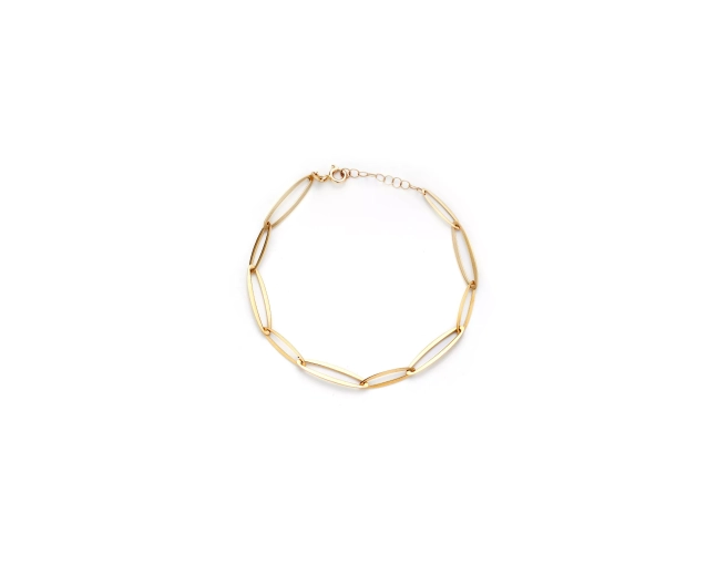 Bransoleta złota próby 585 z wydłużonymi ogniwami typu spinacz