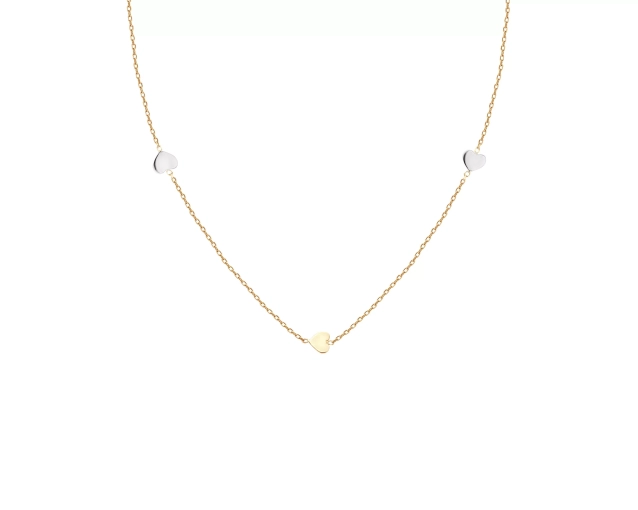 Naszyjnik złoty z sercami z białego i żółtego złota pr. 585.