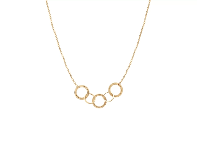 Naszyjnik złoty z pięcioma splecionymi pierścieniami