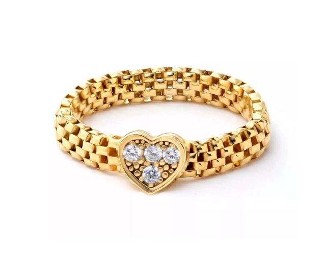 Pierścionek srebrny pozłacany z sercem i cyrkoniami