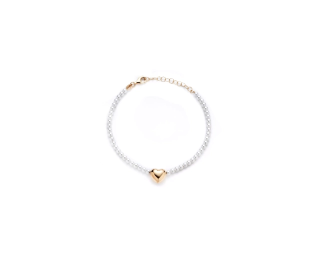 Bransoletka pozłacane srebro z białymi perłami i sercem