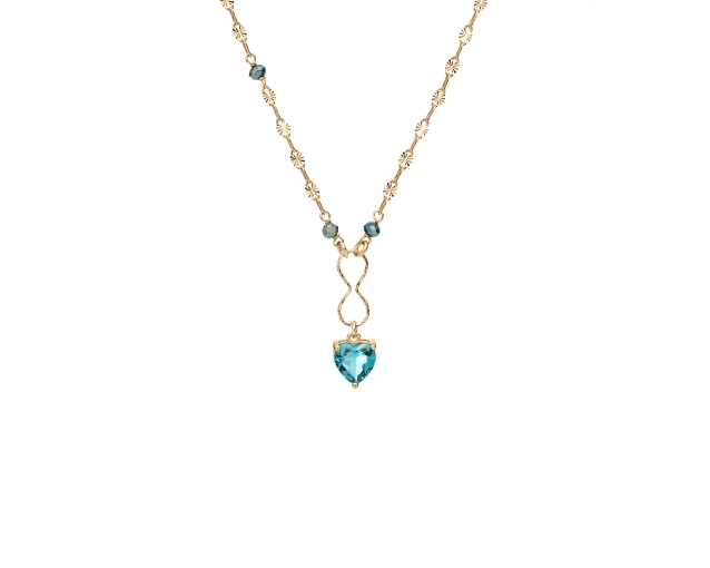 Naszyjnik srebrny pozłacany z cyrkonią turkusową w kształcie serca