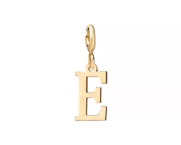 Zawieszka złota litera E - charms