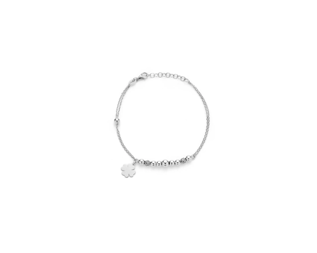 Bransoletka srebrna z koniczynką i ozdobnymi kulkami 