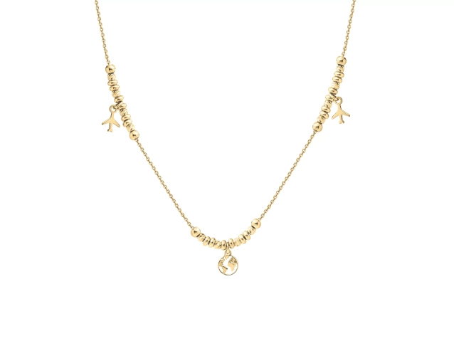 Naszyjnik srebrny pozłacany z zawieszkami samolot i globus