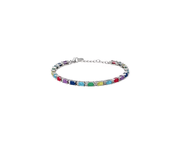 Bransoletka srebrna tenisowa z multikolorowymi cyrkoniami