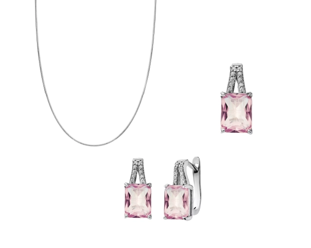 Zestaw biżuterii srebro naszyjnik kolczyki i zawieszka sułtanit prostokątny PRS 0176