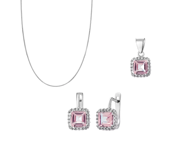 Zestaw biżuterii srebro naszyjnik kolczyki i zawieszka sułtanit kwadratowy PRS 0177