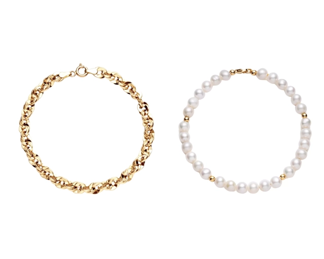 Zestaw złoty bransoletki splot Iryde i perły PRZ 0131