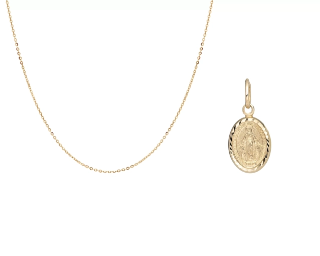 Zestaw złoty łańcuszek medalik Matka Boską PRZ 0150