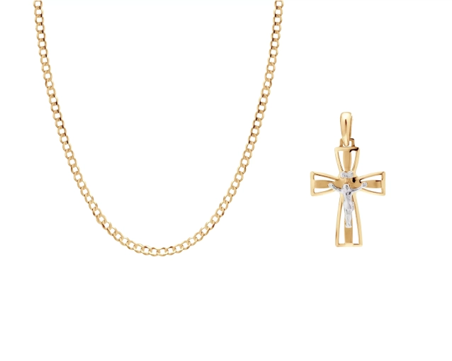 Zestaw złoty łańcuszek pancerka i krzyżyk biało żółte złoto PRZ 0168