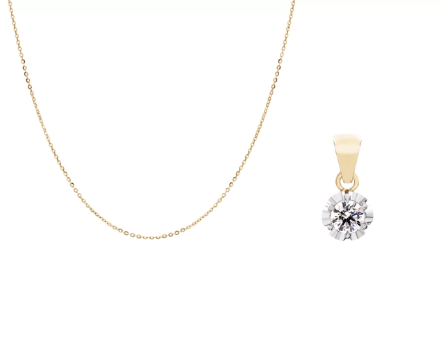 Zestaw złoty łańcuszek i zawieszka Róża z brylantem PRZ 0180