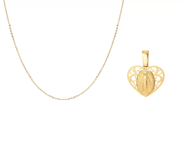 Zestaw złoty łańcuszek i medalik Maryja w sercu komunia  PRZ 0182
