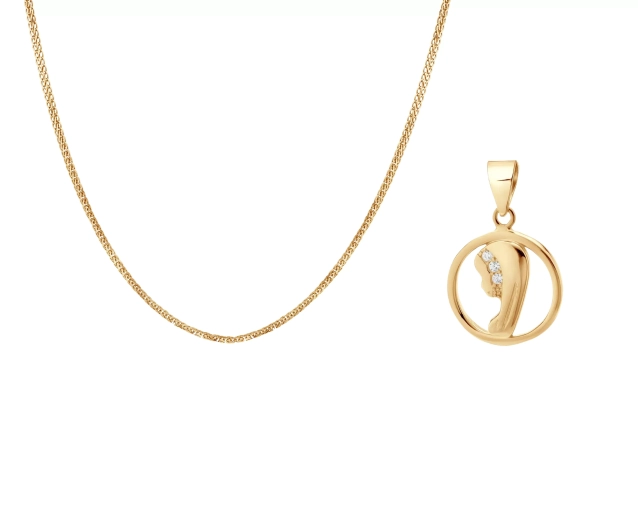 Zestaw biżuterii srebrnej pozłacanej naszyjnik i zawieszka medalik komunia PRS 0191