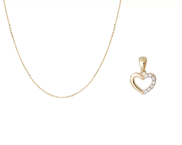 Zestaw złoty łańcuszek i zawieszka serce z brylantami PRZ 0181