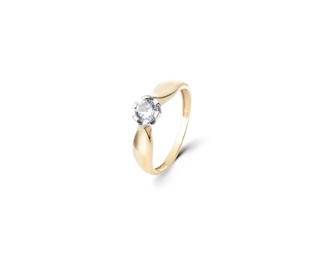 Pierścionek złoty z białą cyrkonią