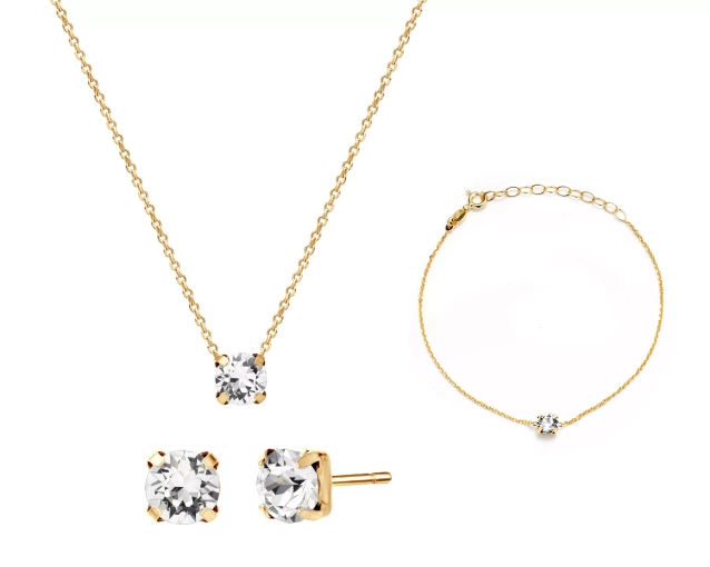 Zestaw biżuterii srebrnej pozłacanej naszyjnik, bransoletka i kolczyki z cyrkoniami PRS 0216