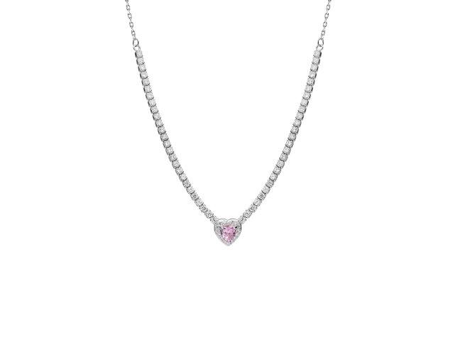 Naszyjnik srebrny z różowym sercem i cyrkoniami