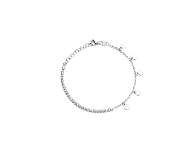 Bransoletka srebrna blaszki okrągłe z cyrkoniami