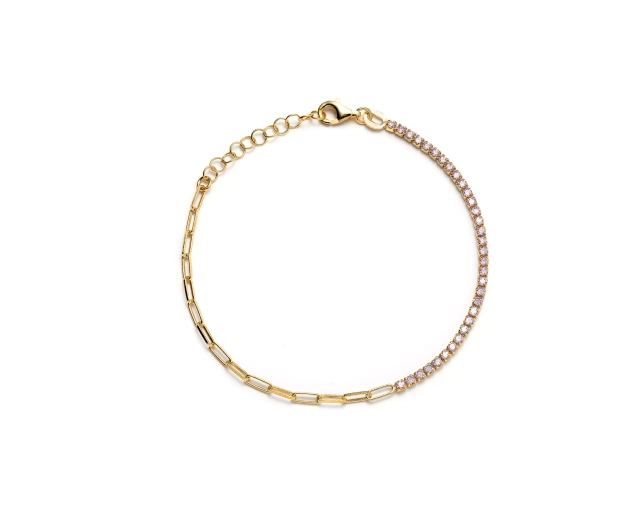 Bransoletka srebrna pozłacana z cyrkoniami