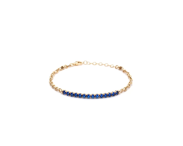Bransoletka srebrna pozłacana z niebieskimi cyrkoniami