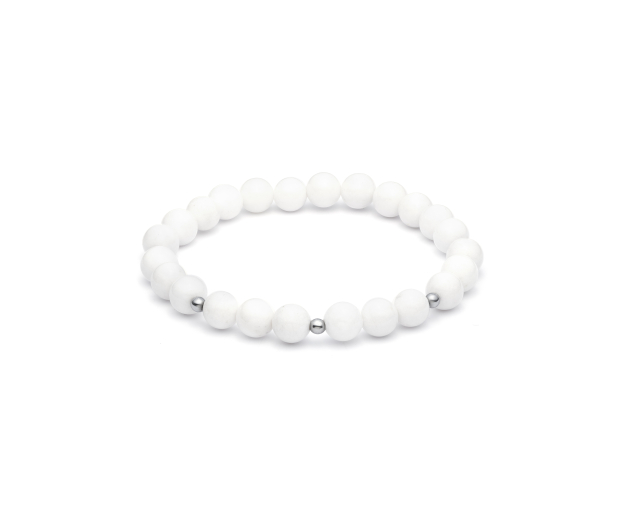 Bransoletka srebrna męska z białymi koralikami z kamienia naturalnego