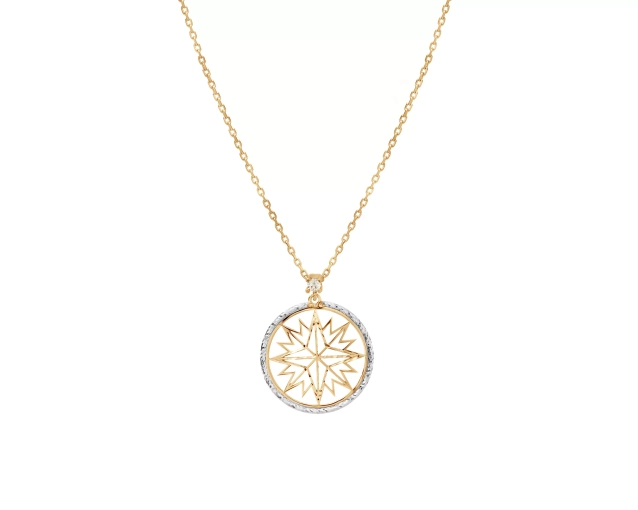 Naszyjnik złoty róża wiatrów dwukolorowy