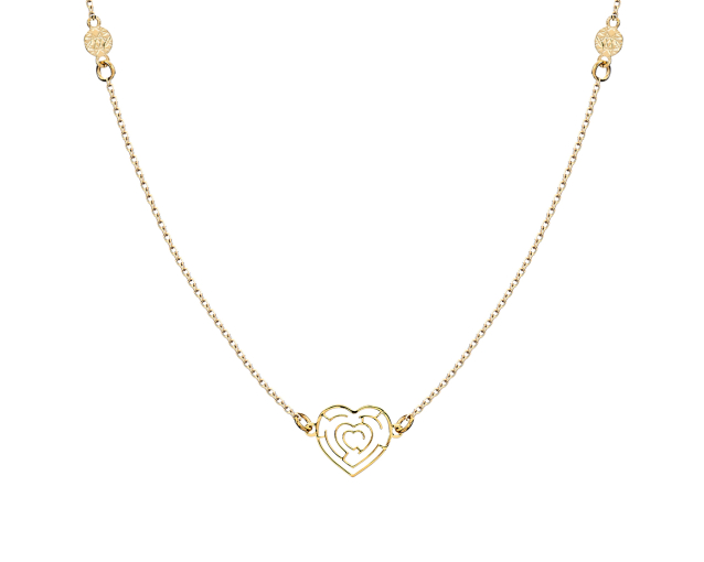 Złoty naszyjnik łańcuszkowy cienki z sercem i labiryntem w jego wnętrzu