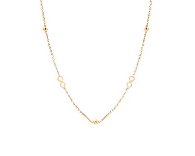 Naszyjnik złoty celebrytka z symbolami nieskończoności i kuleczkami