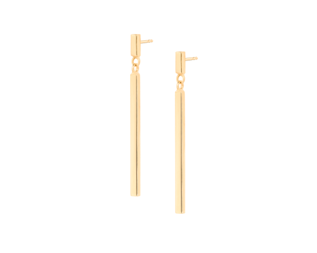 Kolczyki złote wiszące na sztyfcie w kształcie prostego zwisającego pręcika