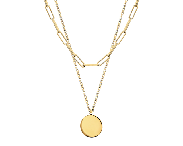 Naszyjnik srebrny pozłacany podwójny z okrągłym wisiorkiem