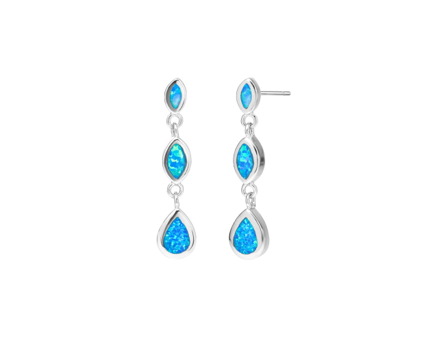 Kolczyki srebrne wiszące w kształcie kropli trzyelementowe na sztyfcie