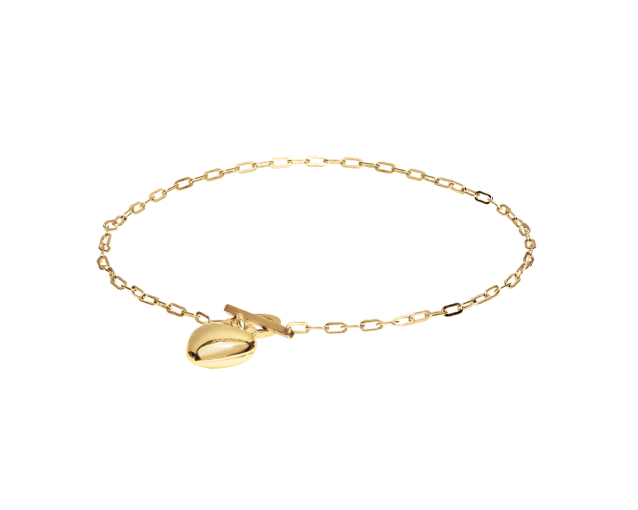 Bransoletka srebrna łańcuszkowa z zapięciem toggle i sercem pozłacana