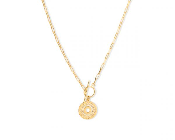 Naszyjnik srebrny pozłacany z rozetą i zapięciem toggle