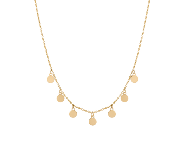 Stylowy naszyjnik celebrytka z wiszącymi kółkami wykonany z żółtego złota