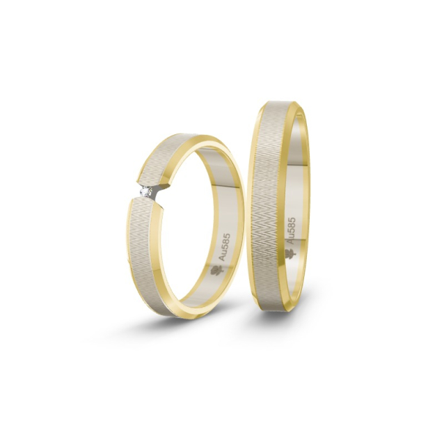 Obrączki ślubne ze złota trójkolorowego z diamentem