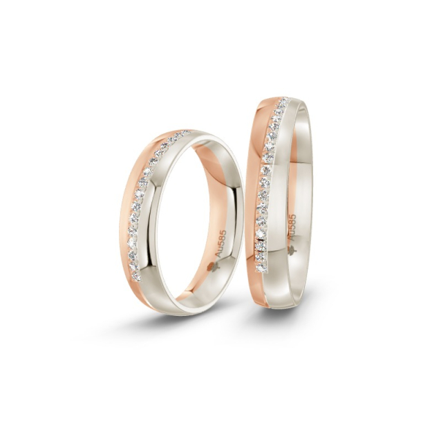 Obrączki ślubne z dwukolorowego złota z diamentami