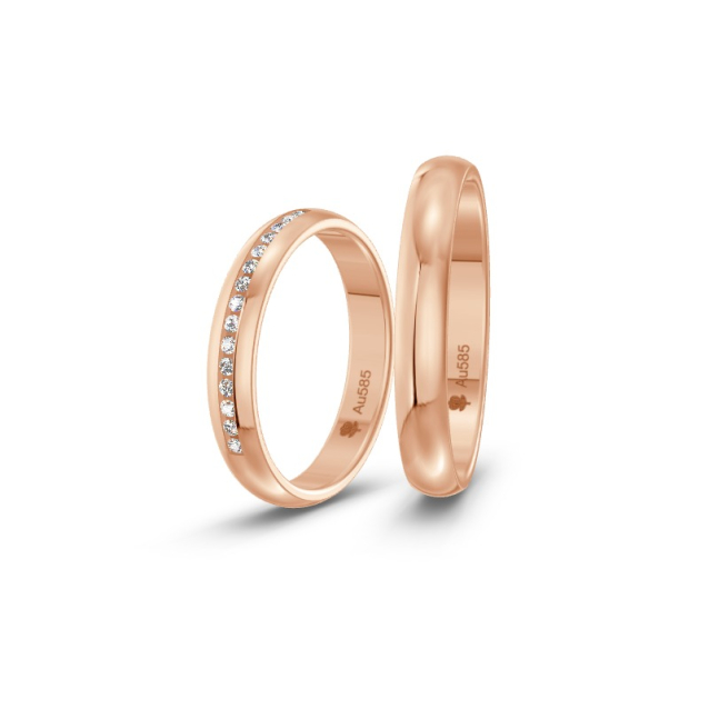 Obrączki ślubne z czerwonego złota z diamentami