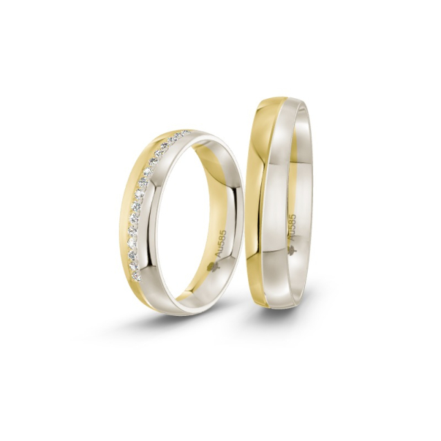Obrączki ślubne z dwukolorowego złota z diamentami