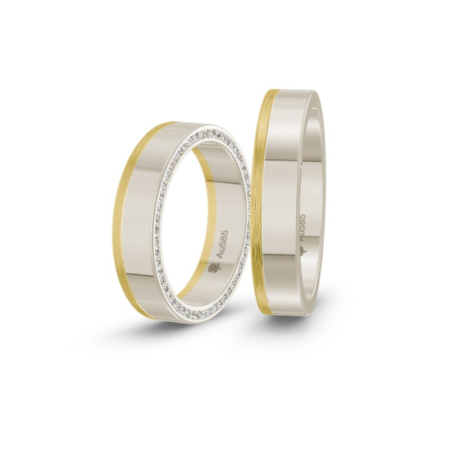 Obrączki ślubne ze złota dwukolorowego z diamentami na boku