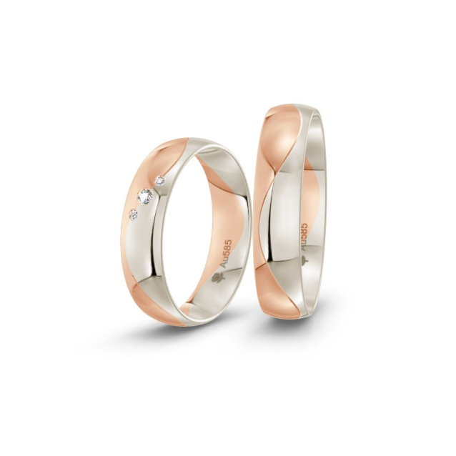 Obrączki ślubne ze złota łączonego żółto czerwonego z diamentami